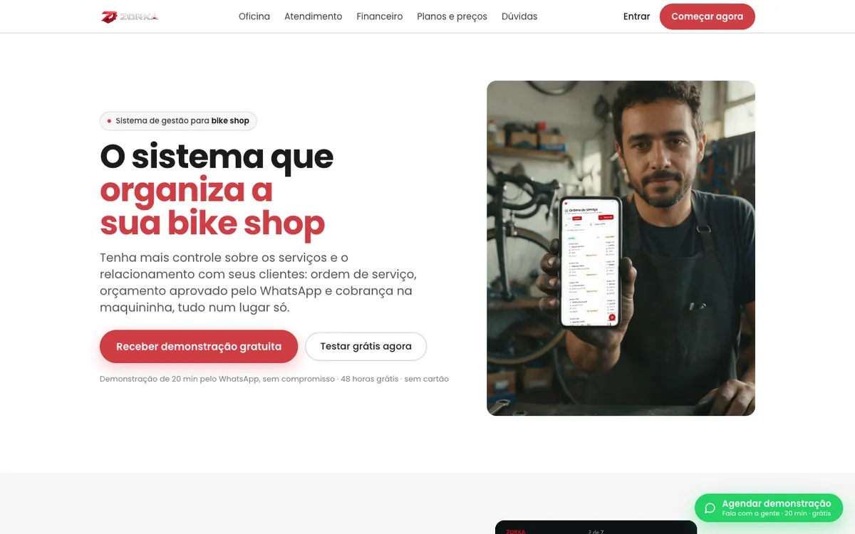 Página inicial do site Zorka no computador