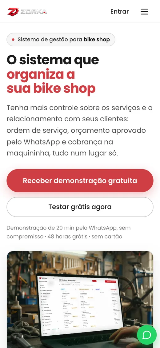 Site Zorka no celular